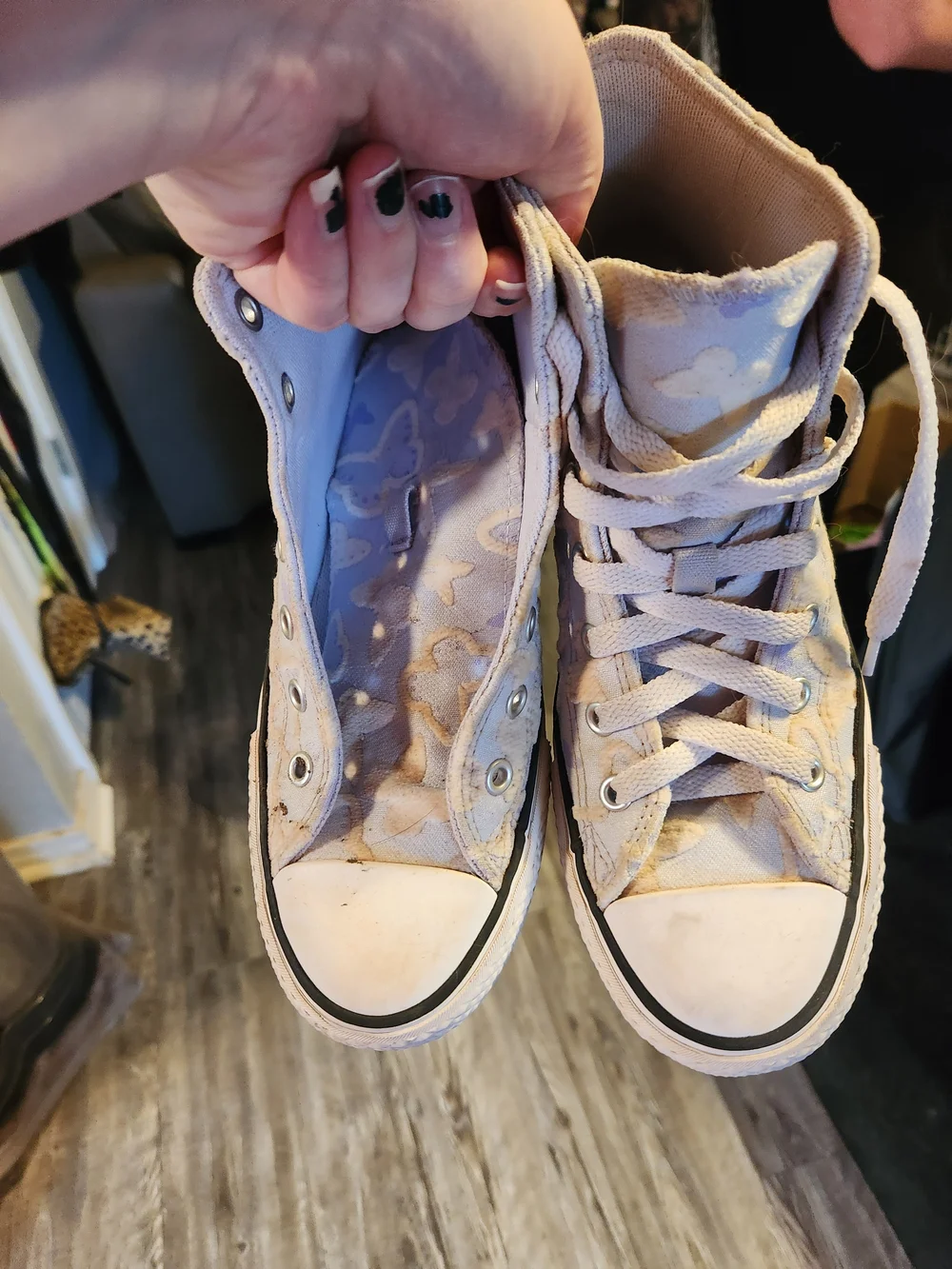 Converse High-Top Sneakers in Beige and Lavender Butterfly Print